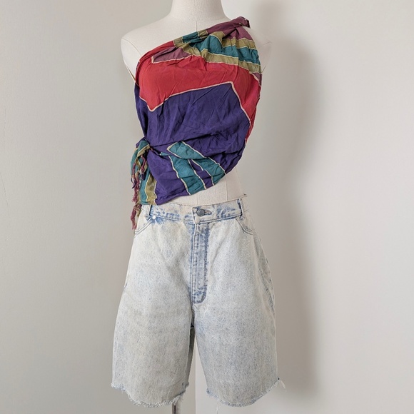 Indonesia Sarong Scarf Jewel Toned Rectangular Fringe Geometric - Picture 12 of 13